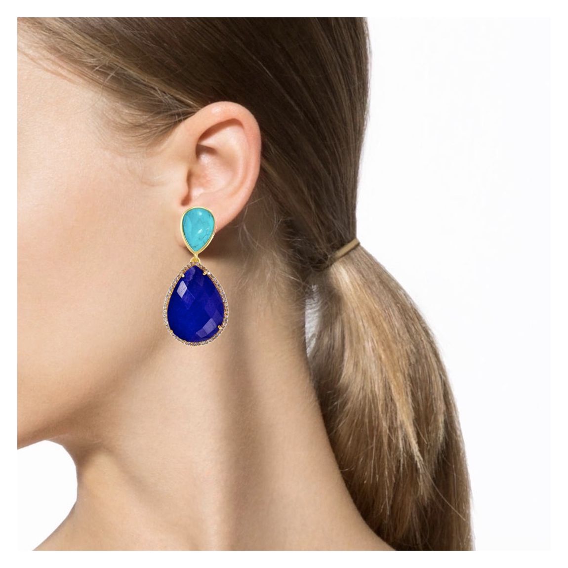 18K Gold Sapphire & Turquoise Statement Earrings main product photo