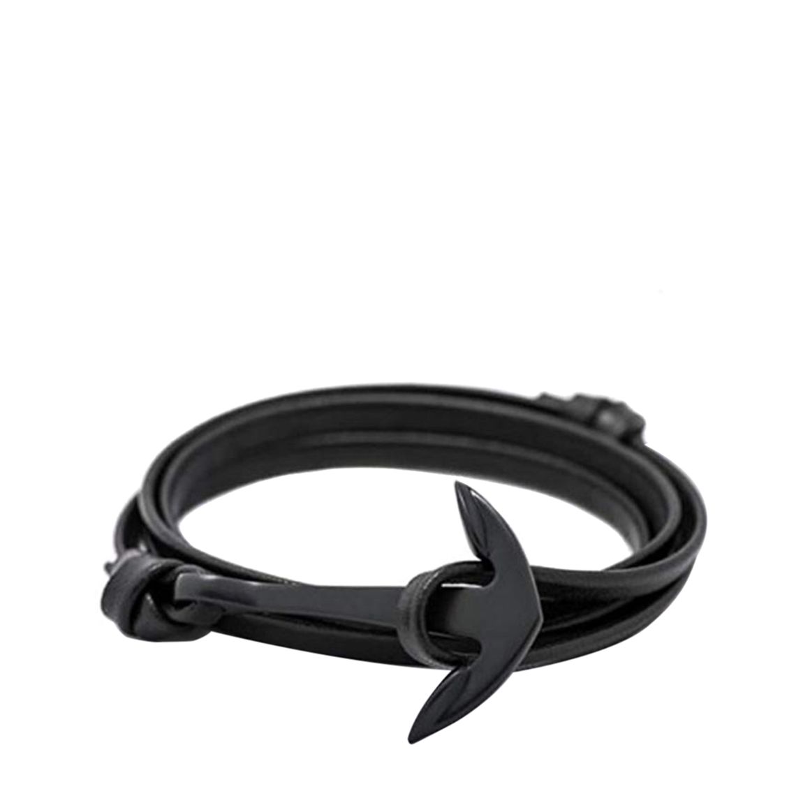Black Plated Black Leather Anchor Bracelet main product photo