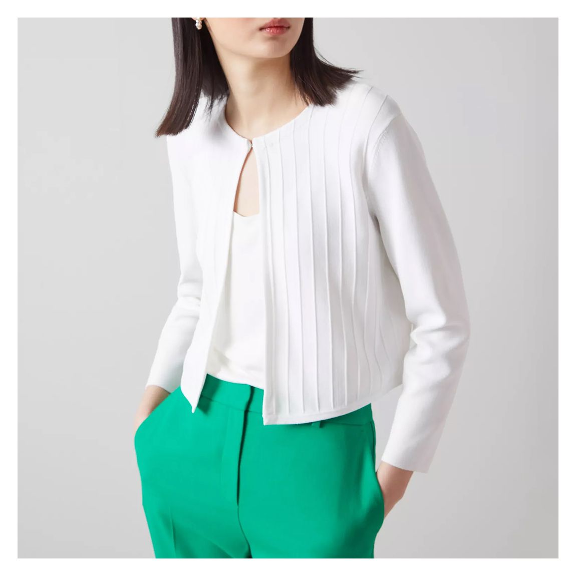 White Ribbed Mona Cardigan main product photo