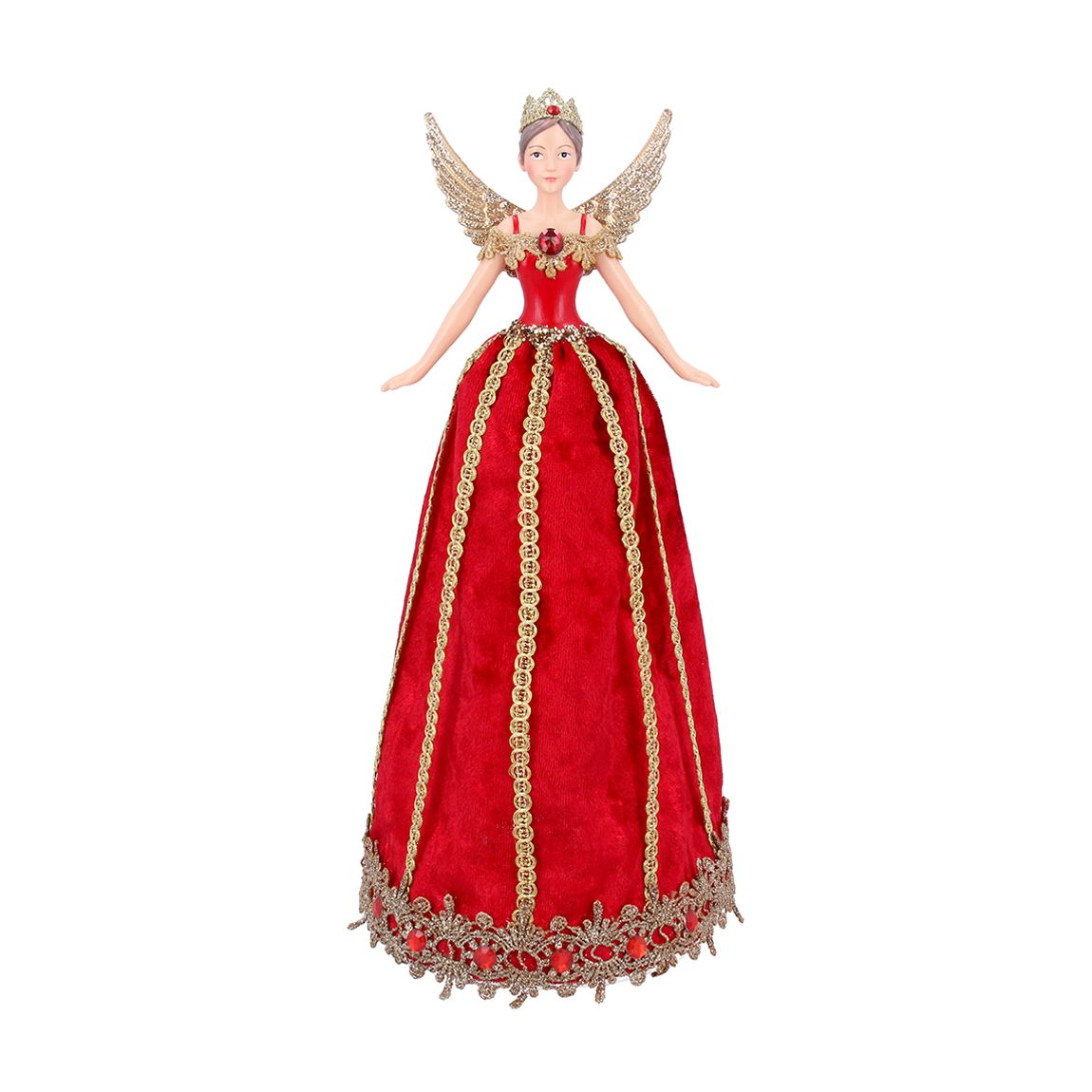 Lux Red/Gold Fabric/Resin Tree Top Fairy Ornament main product photo