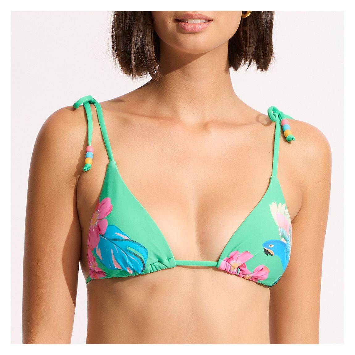 Green Tropica Slide Triangle Bikini Top main product photo