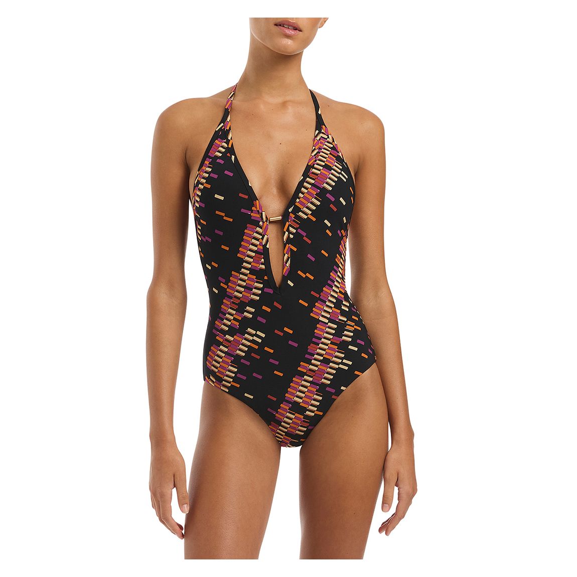 Black Lumiere Plunge One Piece Swimsuit main product photo