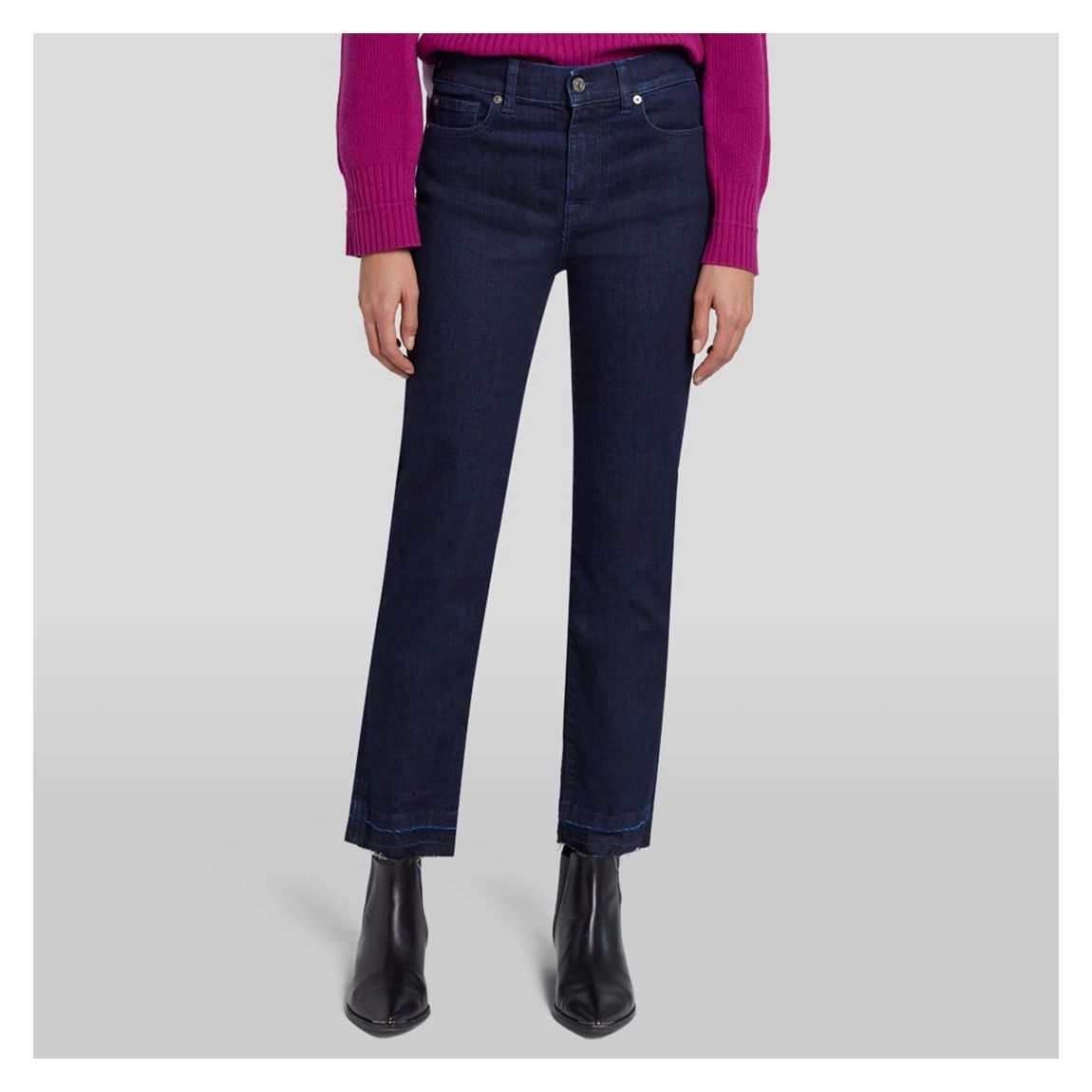 Dark Blue Straight Stretch Cropped Jeans main product photo