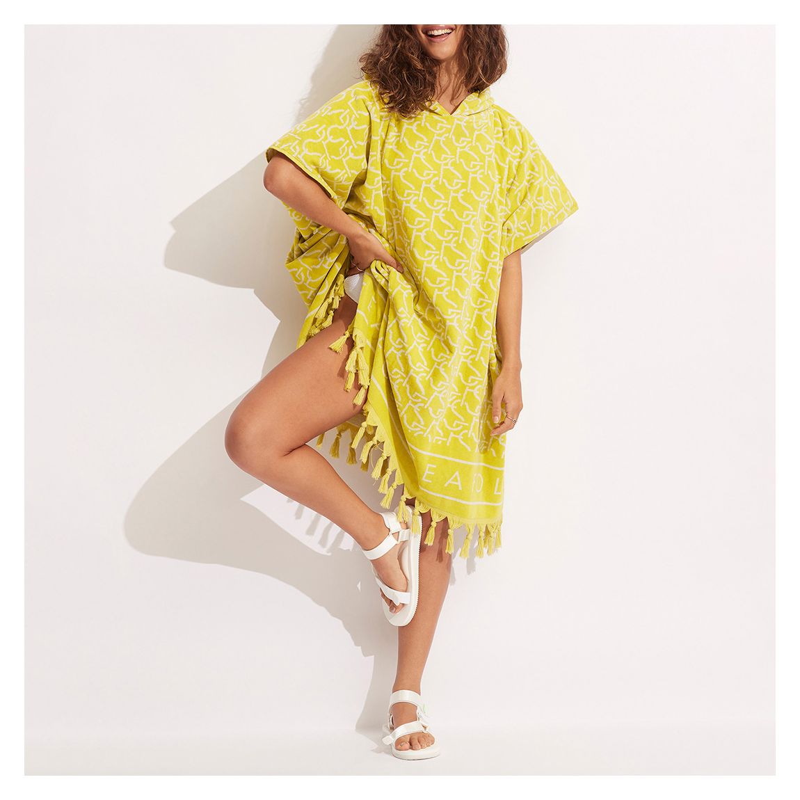 Wild Lime FringeBenefits SF Monogram Towel Poncho main product photo