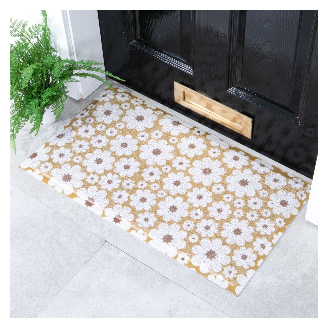 Mustard Green and Cream Flower Doormat (70 x 40cm) main product photo