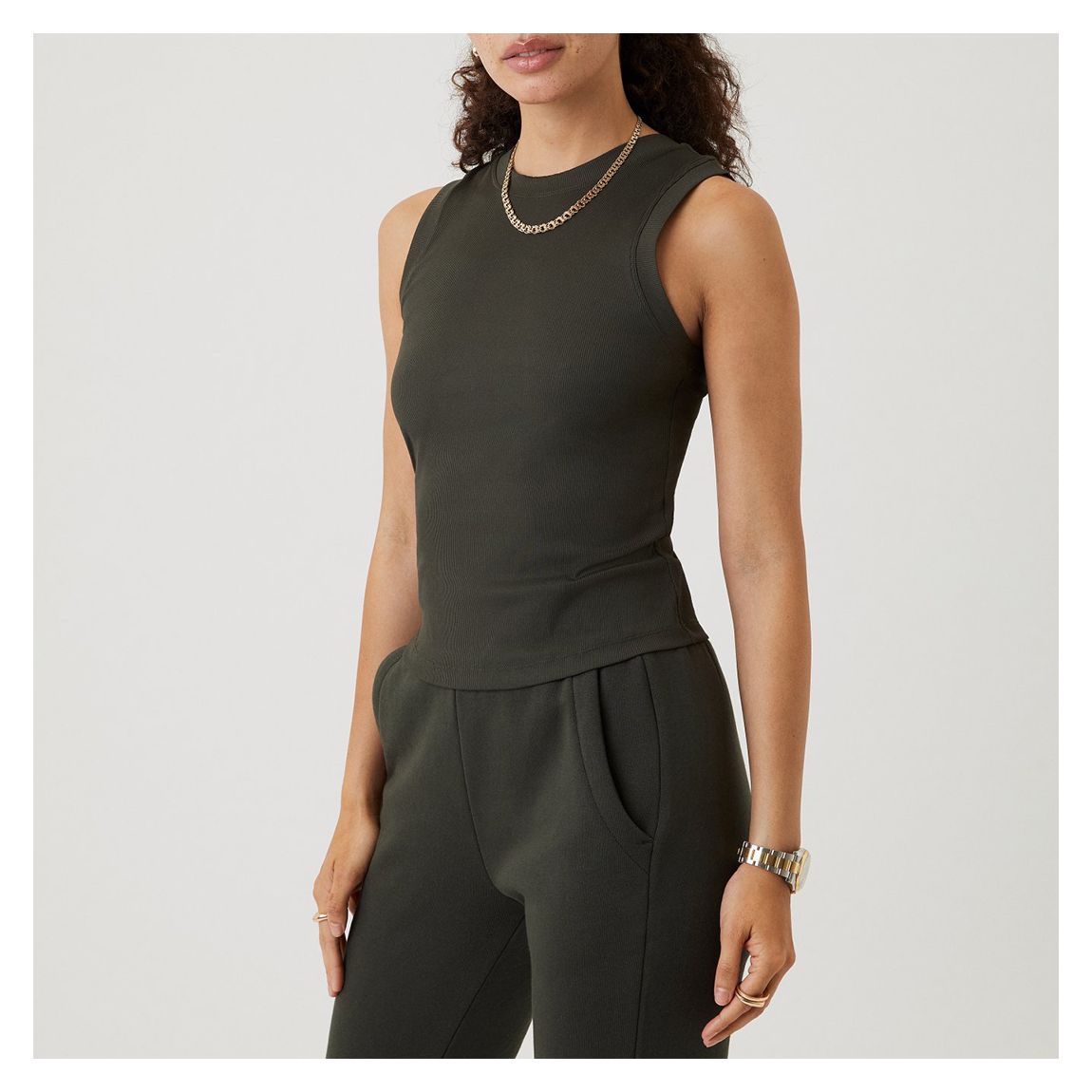 Dark Green Rib Vest Top main product photo