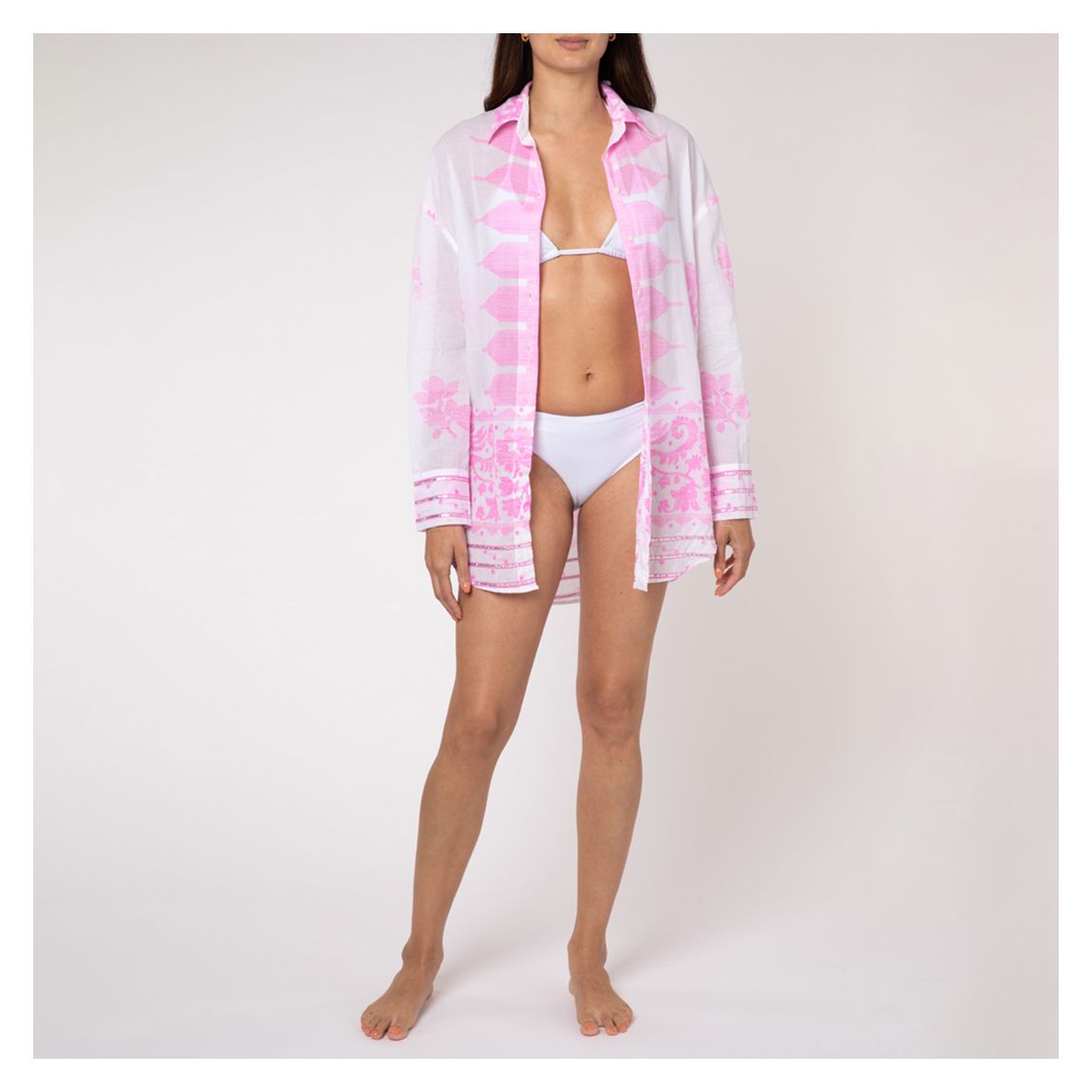 White and Pink Dhaka Print Shirt main product photo