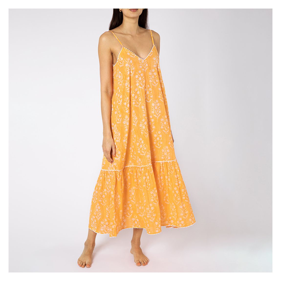 Orange Small Floral Midi Dress main product photo