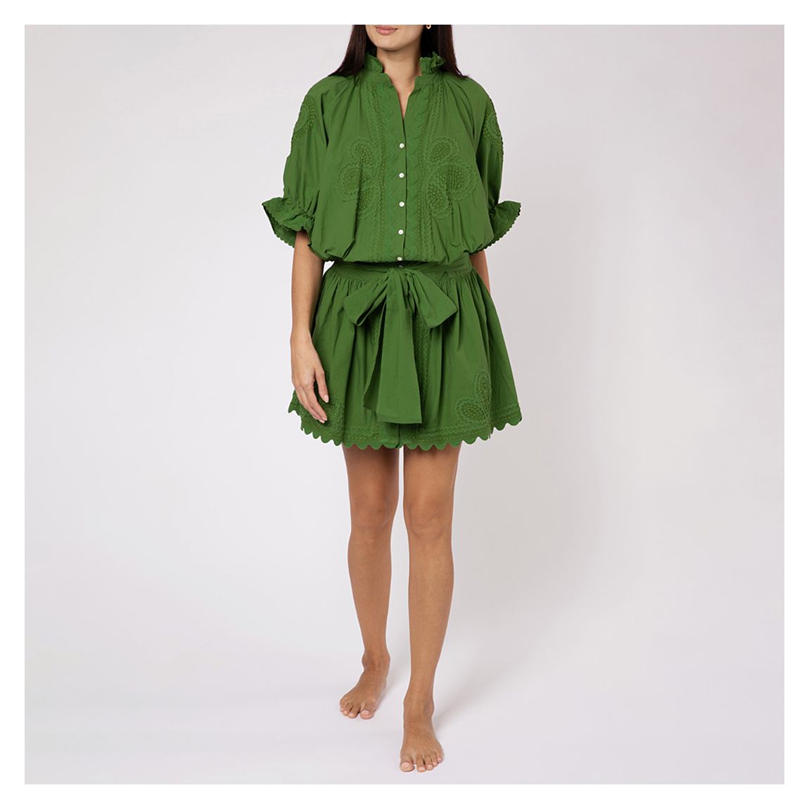 Green Poplin Blouson Dress main product photo