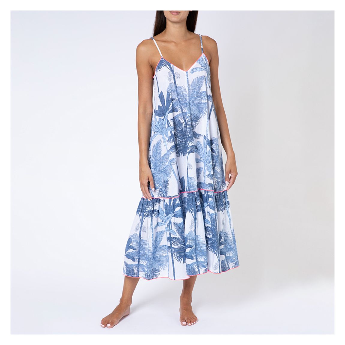 Blue Palm V-Neck Midi Dress main product photo