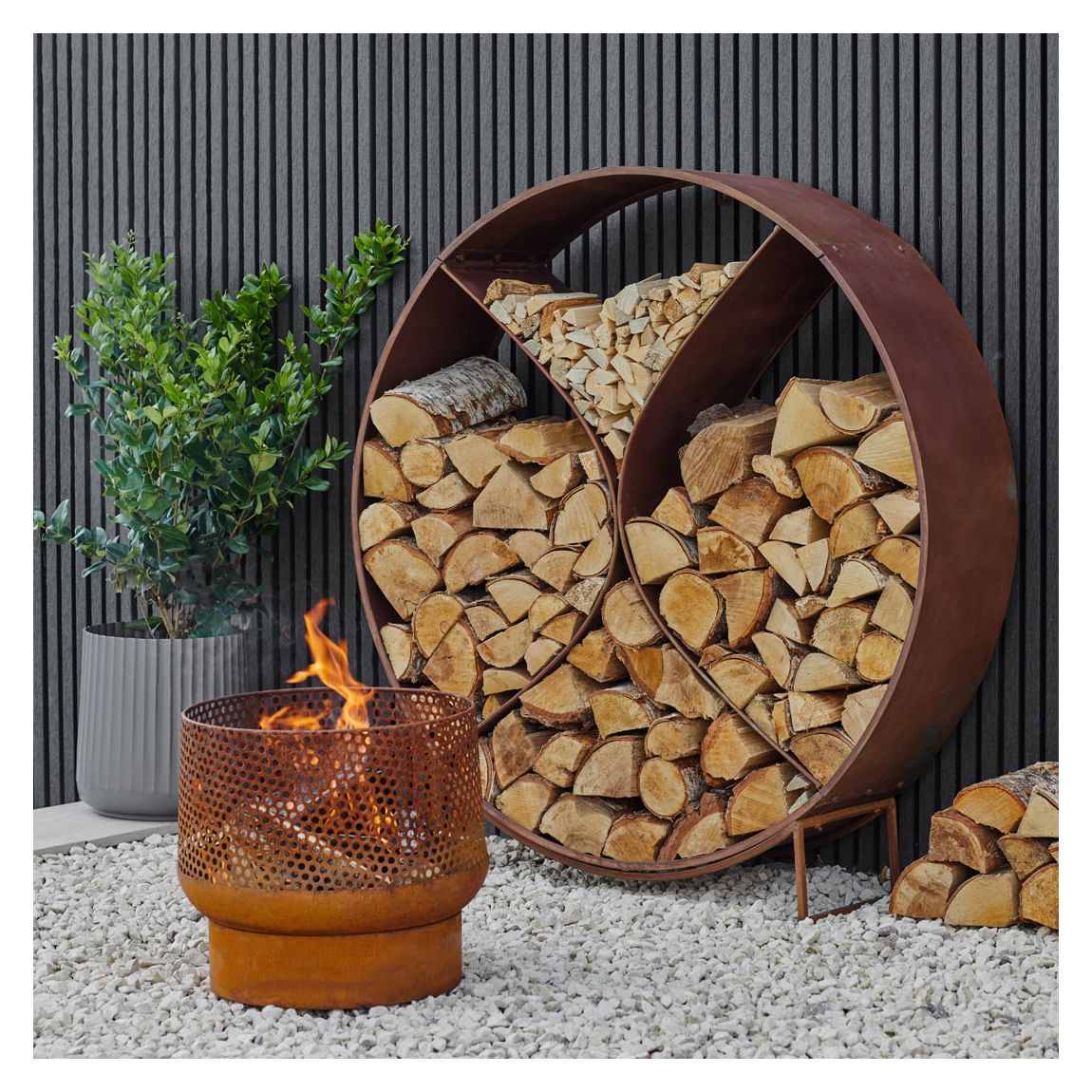Circle Sculptural Log Storage Natural Rust H116cm W110cm main product photo