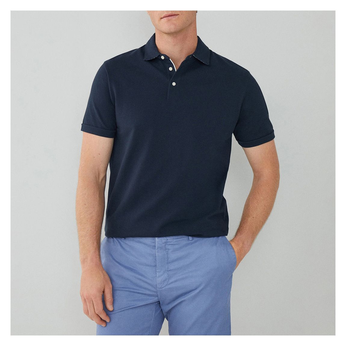Navy Classic Fit Pique Cotton Polo Shirt main product photo