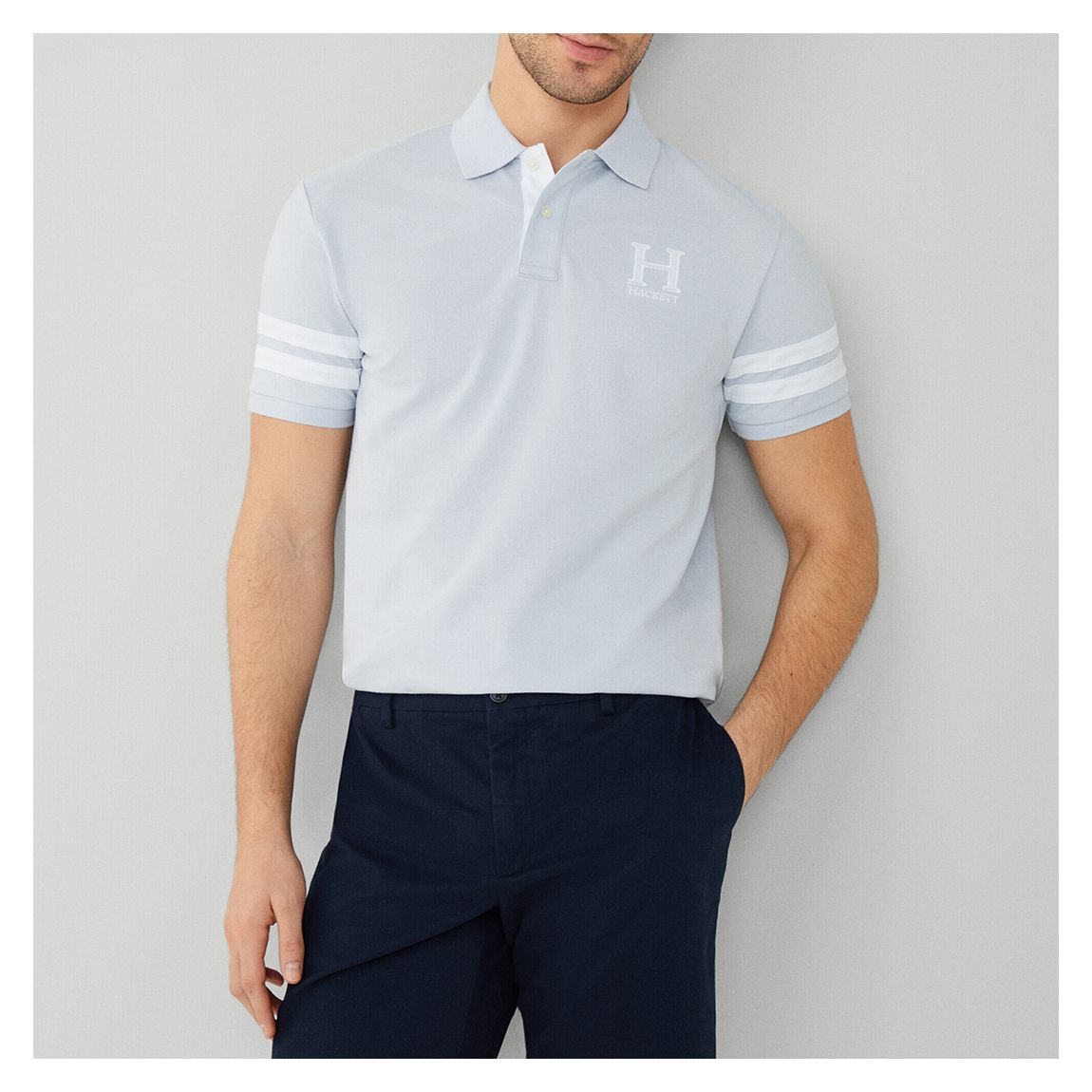 Grey Stripe Heritage Cotton Polo Shirt main product photo