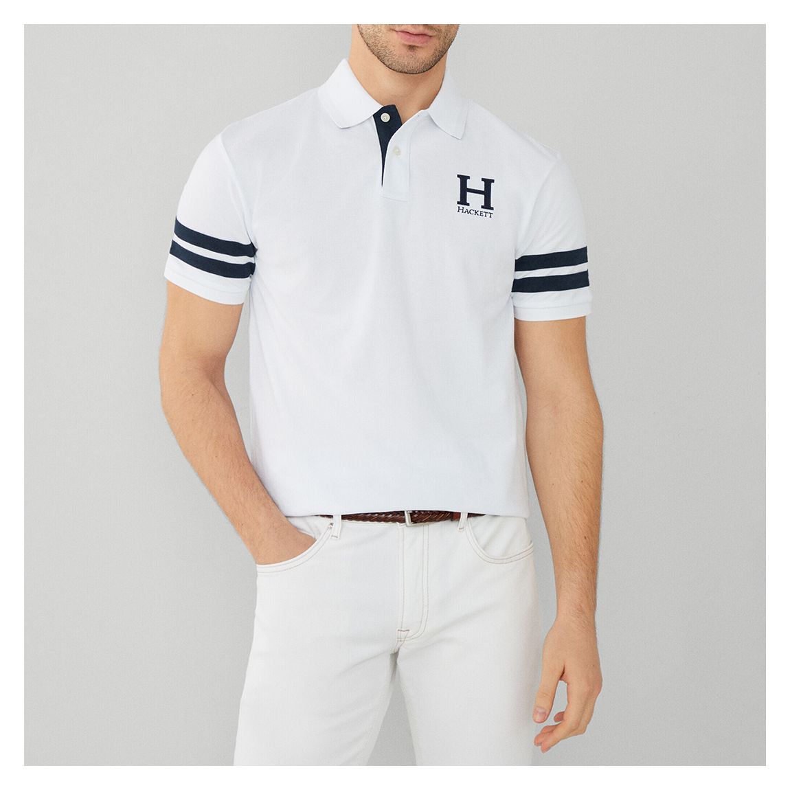 White Stripe Heritage Cotton Polo Shirt main product photo