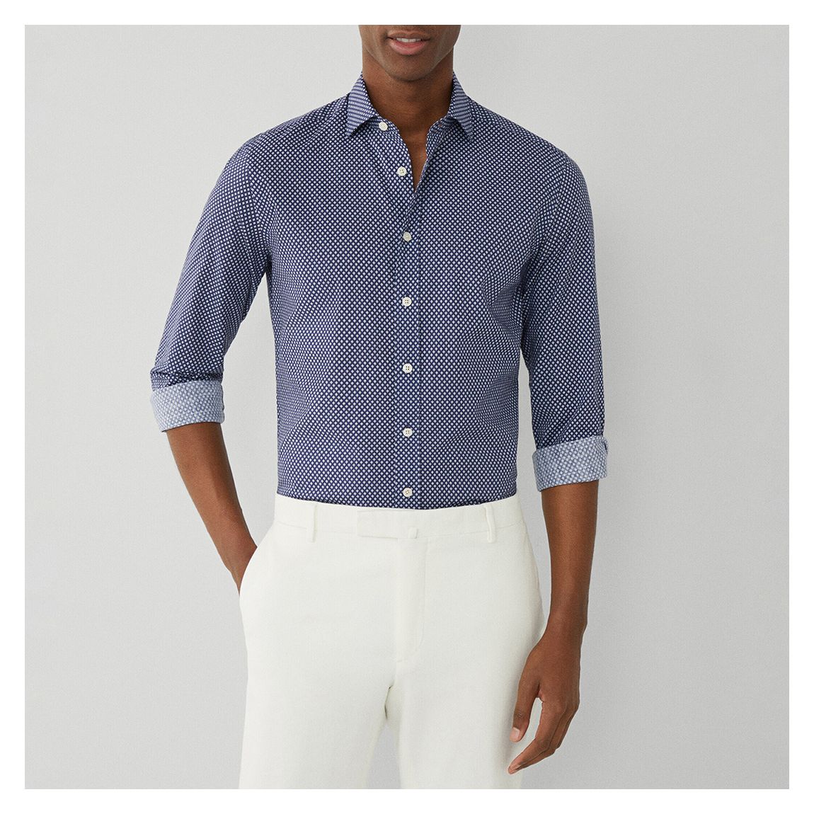 Navy Slim Fit Floral Cotton Shirt main product photo