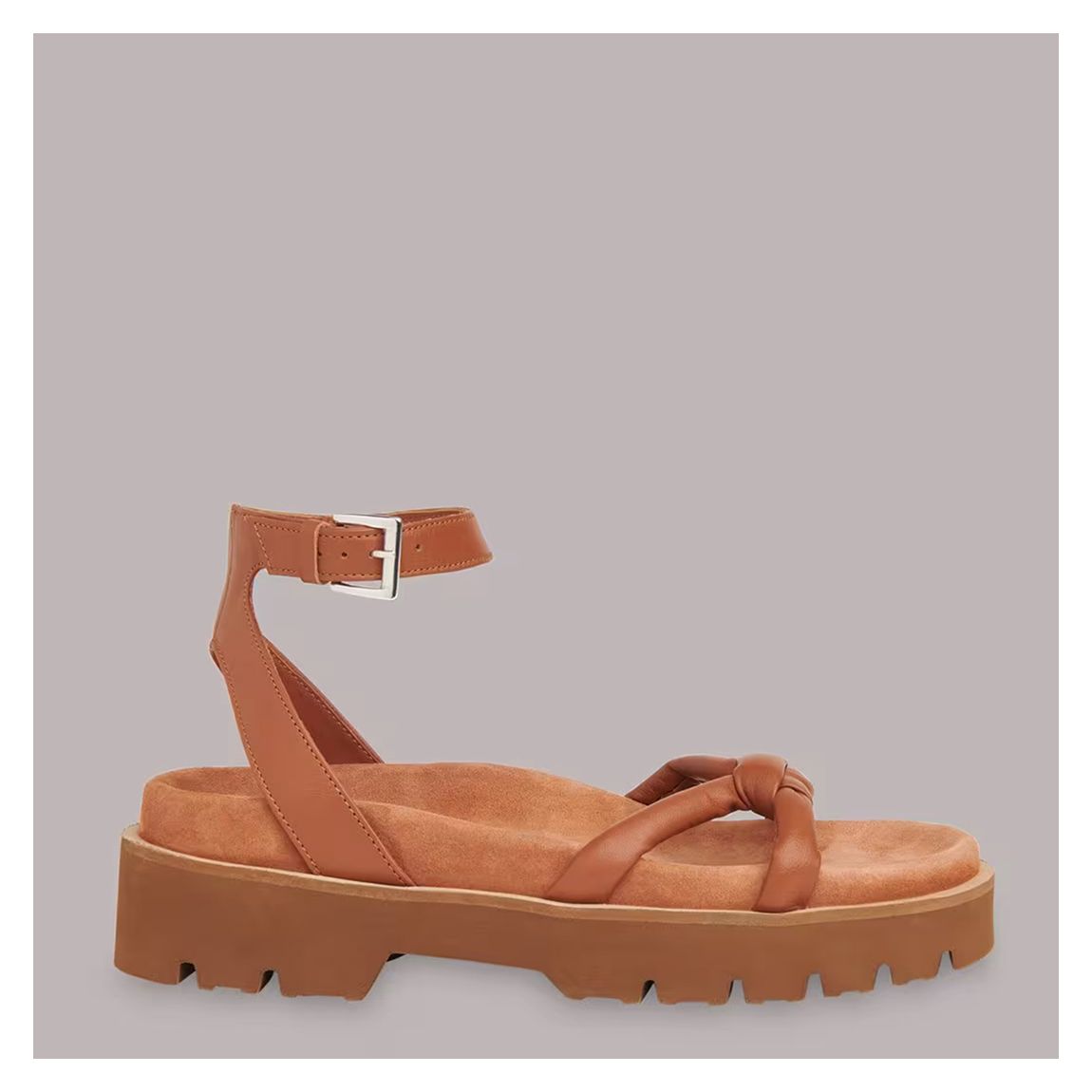 Tan Mina Knotted Leather Sandals main product photo