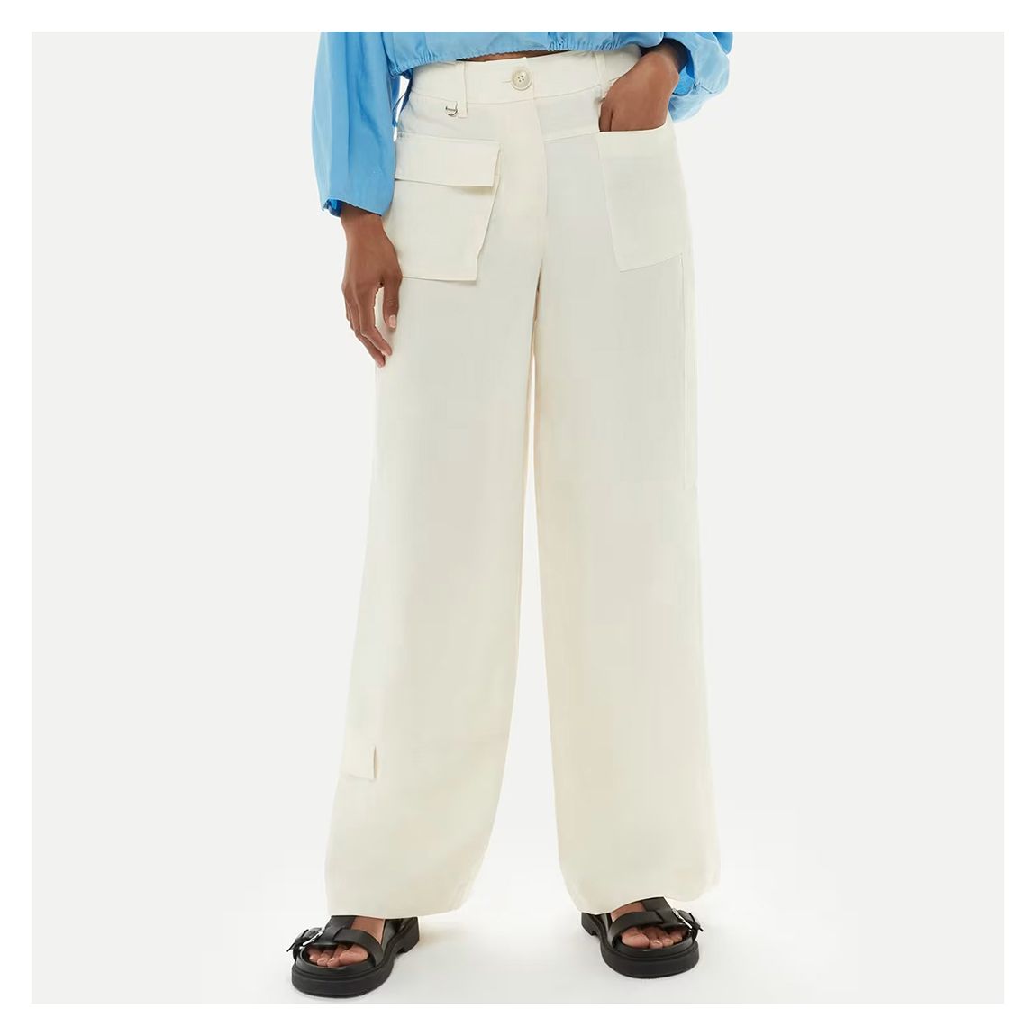 Beige Flora Linen Blend Trousers main product photo