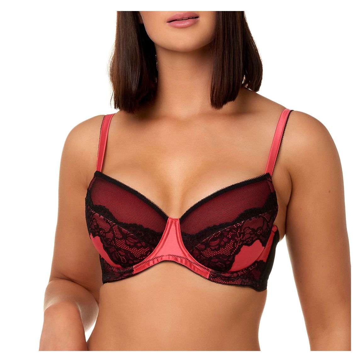 Red & Black Micro Lace Padded Bra main product photo
