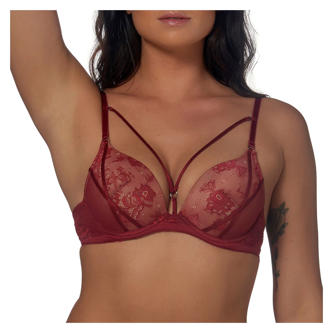 Dark Red Padded Underwire Bra main product photo