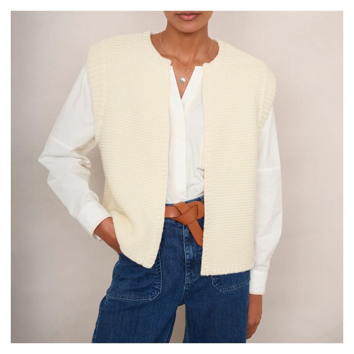Ivory Luna Stitch Wool Blend Vest main product photo