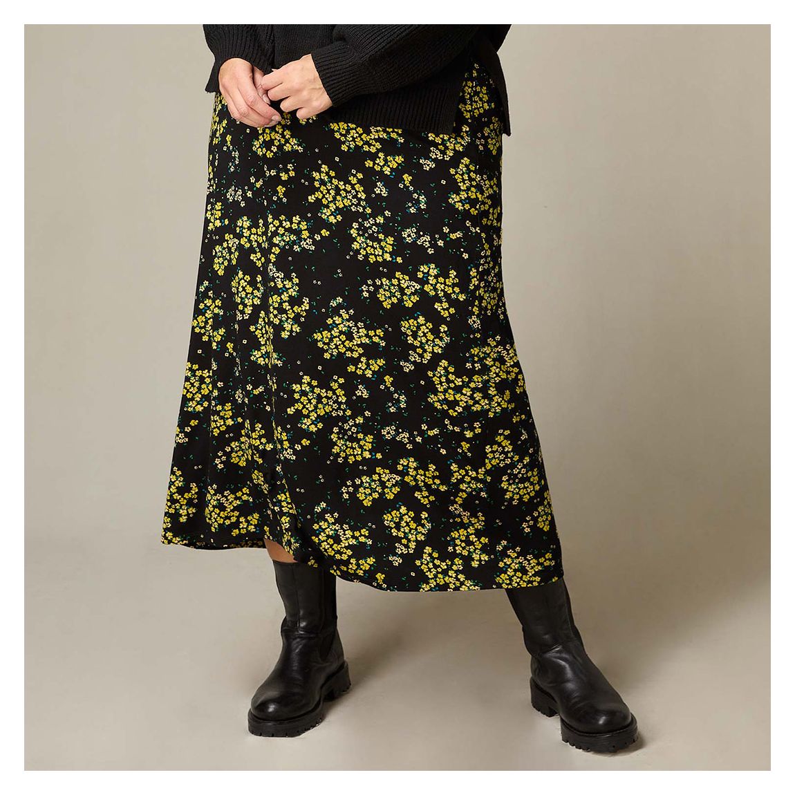 Yellow Ditsy Print Jersey Swing Skirt main product photo
