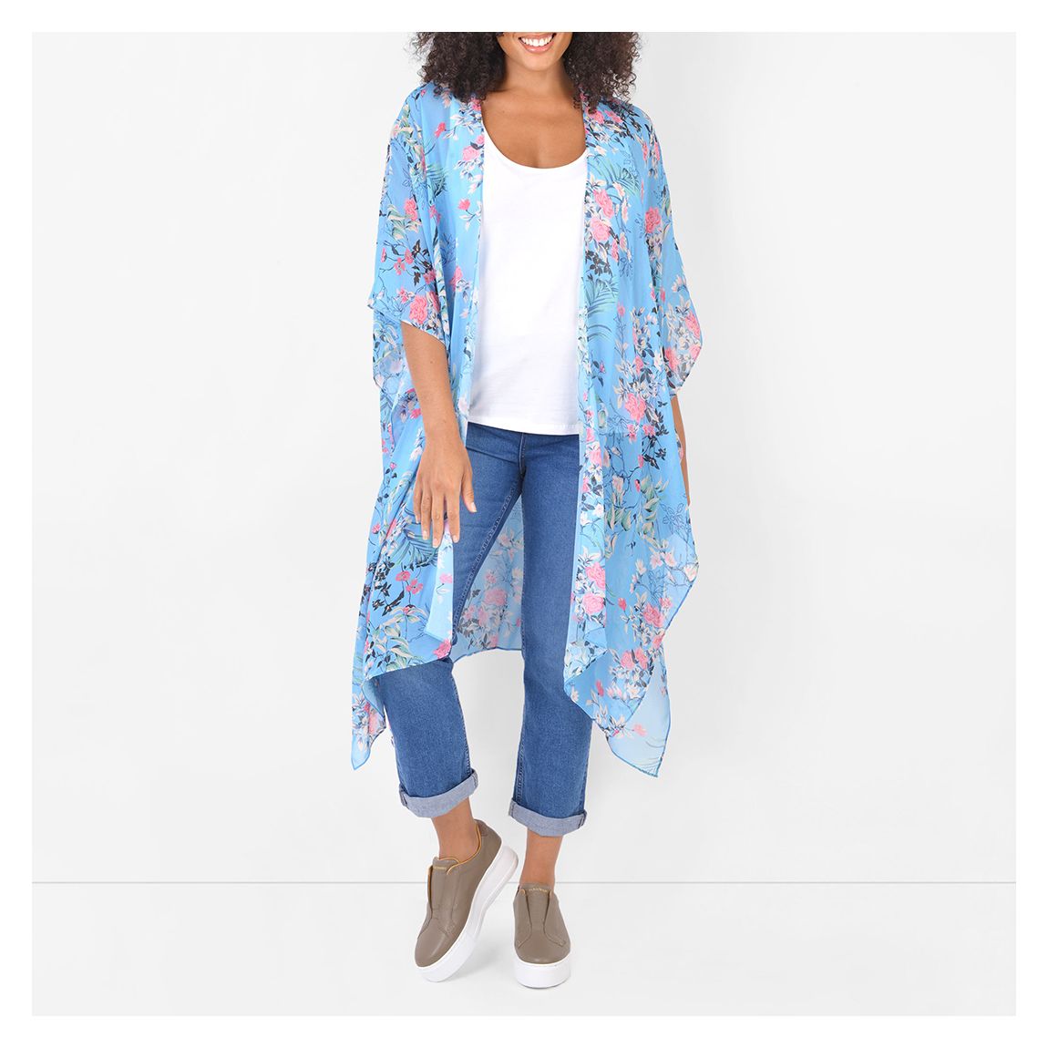 Blue Floral Print Logline Kimono main product photo