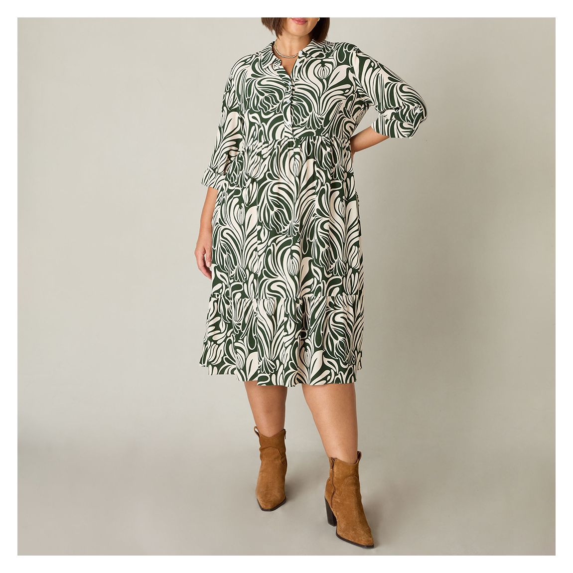 Green Abstract Print Button Through Shirt Dress main product photo