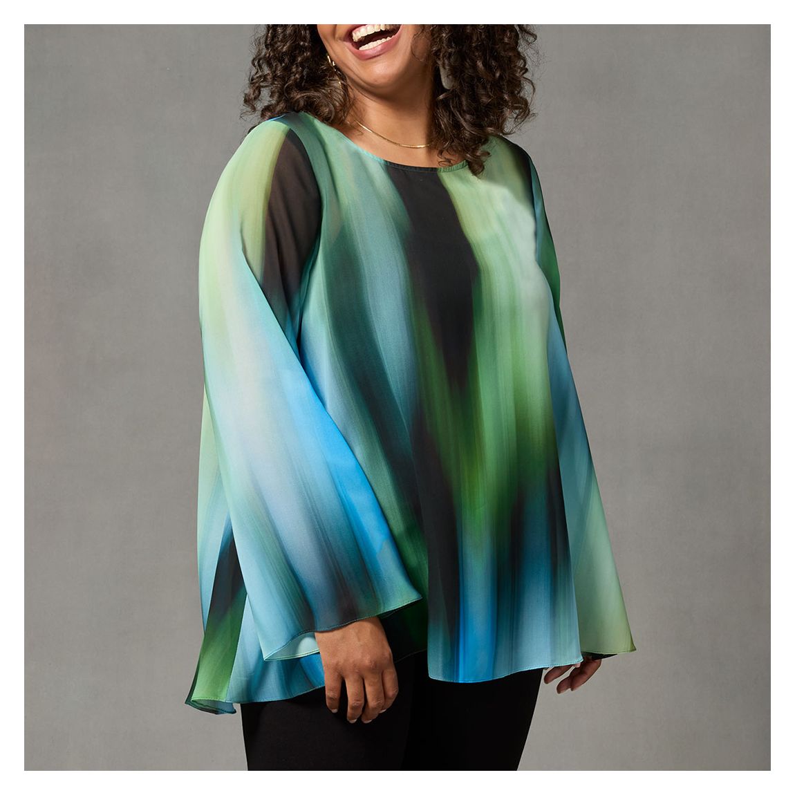 Blue Ombre Print Chiffon High Low Top main product photo