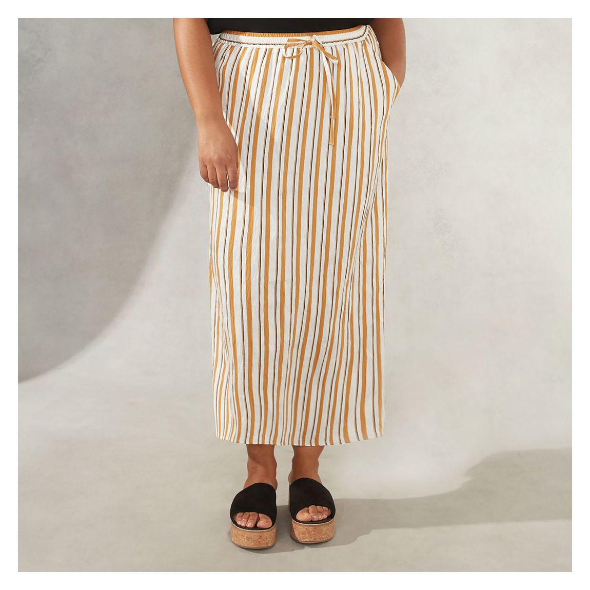 Tan Stripe Drawstring Skirt With Side Splits main product photo