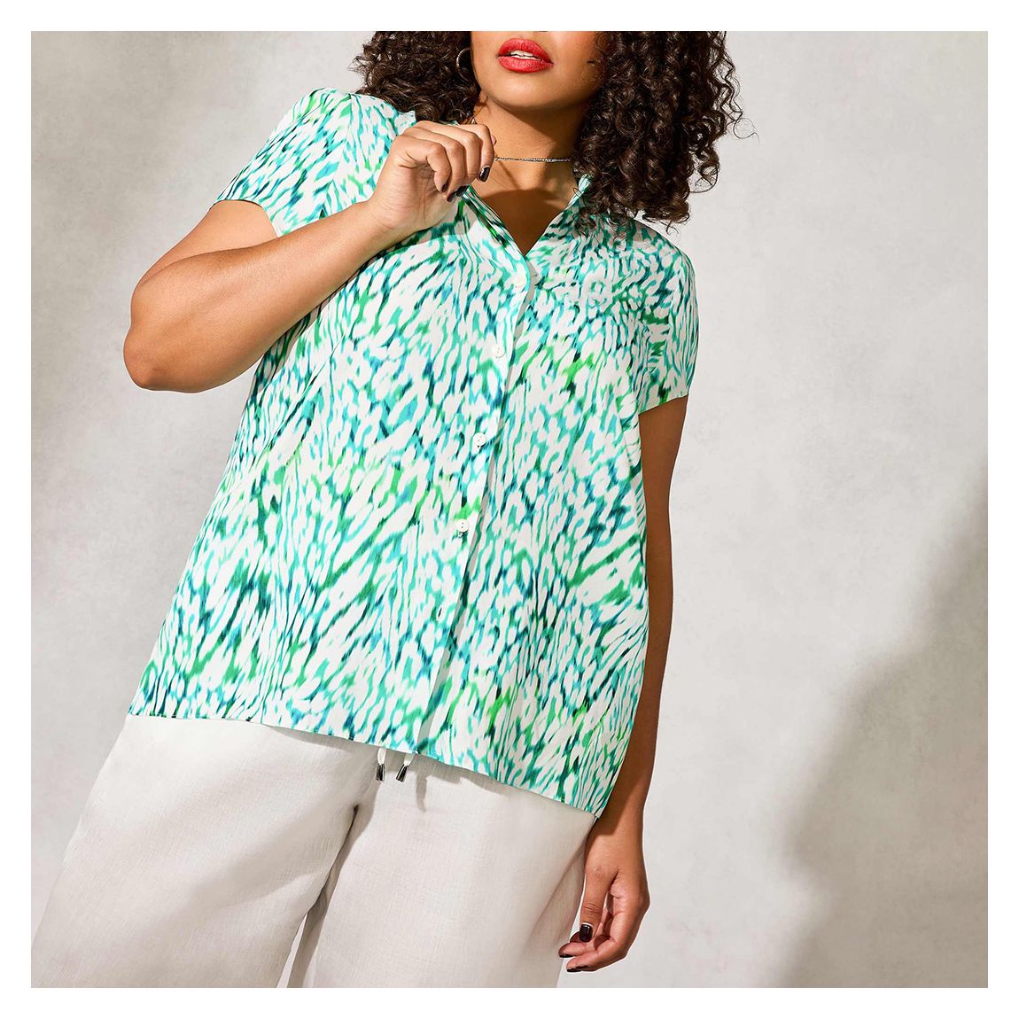 Green Animal Print Short Sleeve Shirt main product photo