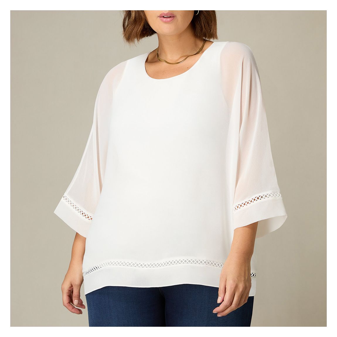 Ivory Chiffon Trim Insert Overlay Top main product photo