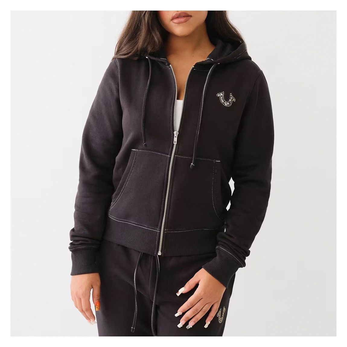 Black Stud Logo Zipped Cotton Blend Hoodie main product photo