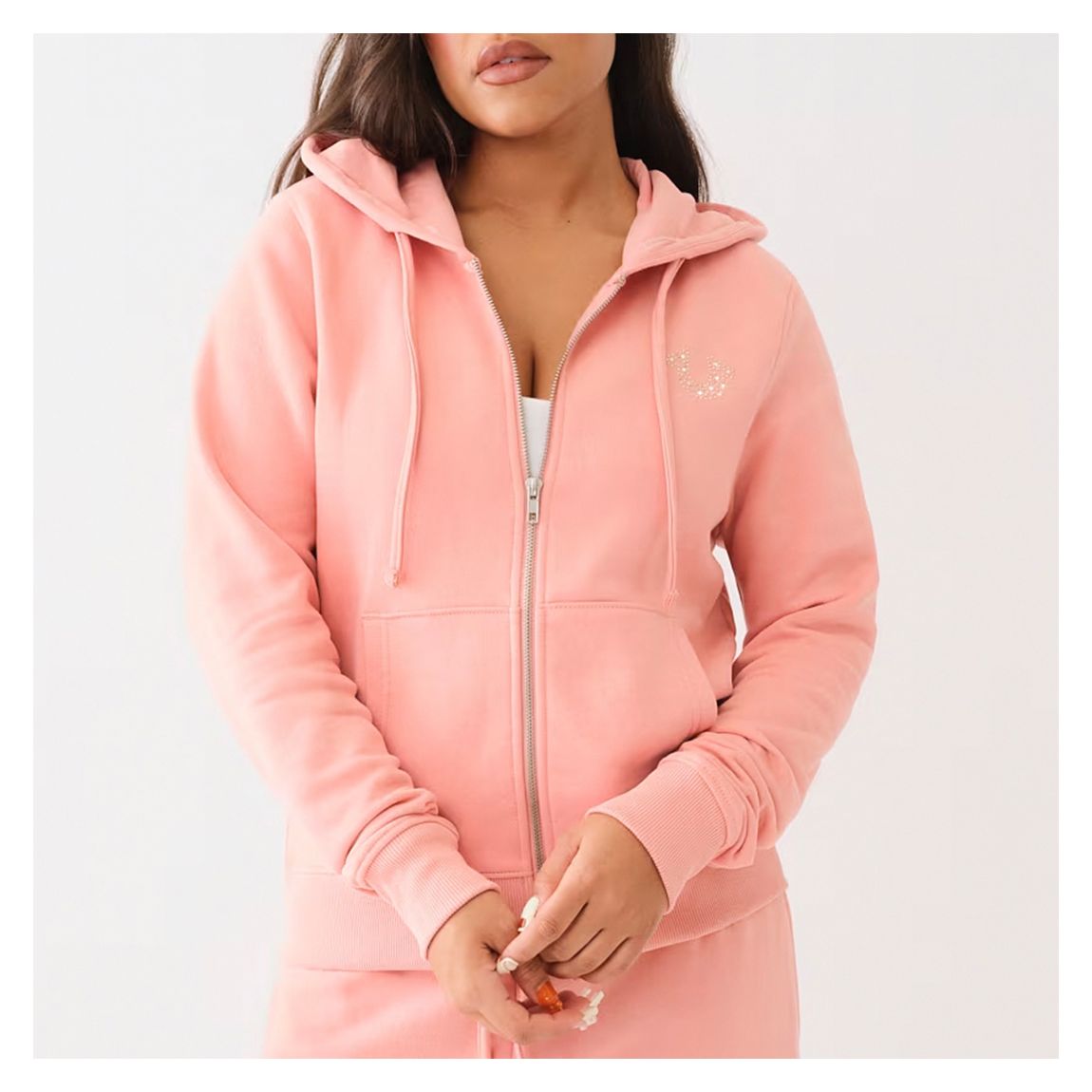 Pink Stud Logo Zipped Cotton Blend Hoodie main product photo