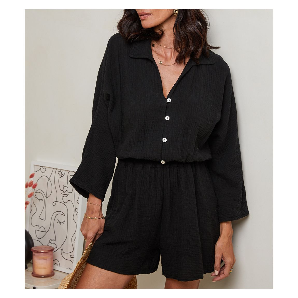 Black Linen Playsuit main product photo