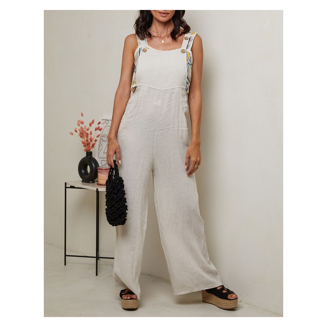 Beige Linen Dungarees main product photo