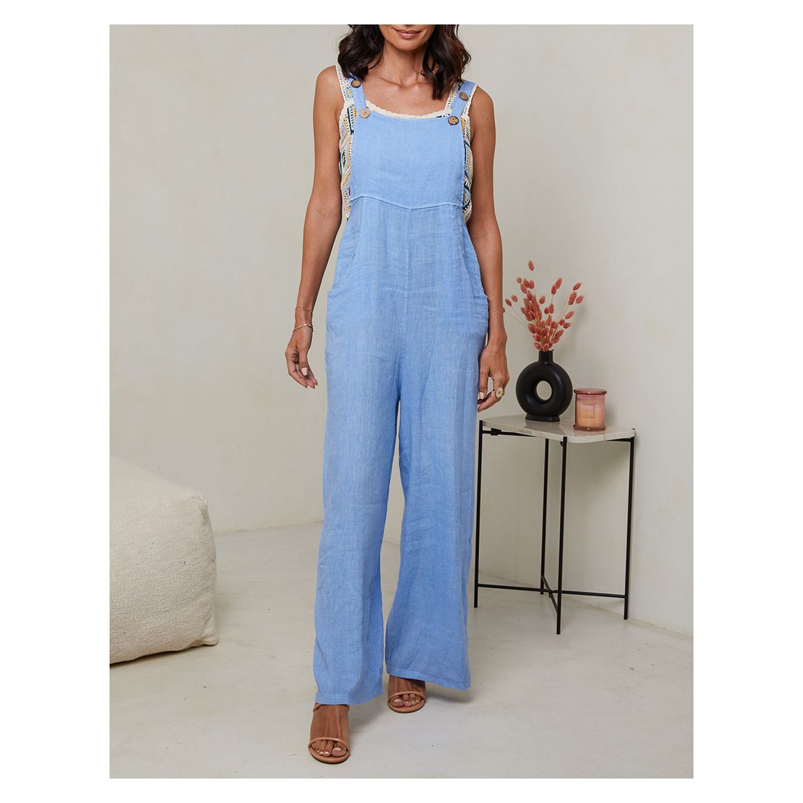 Blue Linen Dungarees main product photo