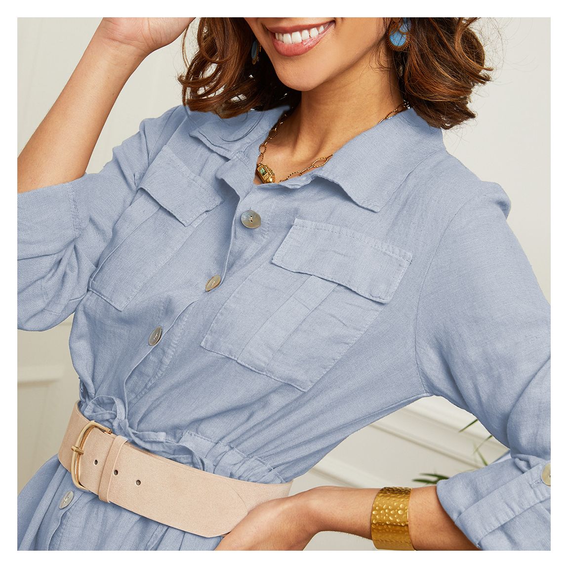 Blue Shirt Linen Midi Dress main product photo