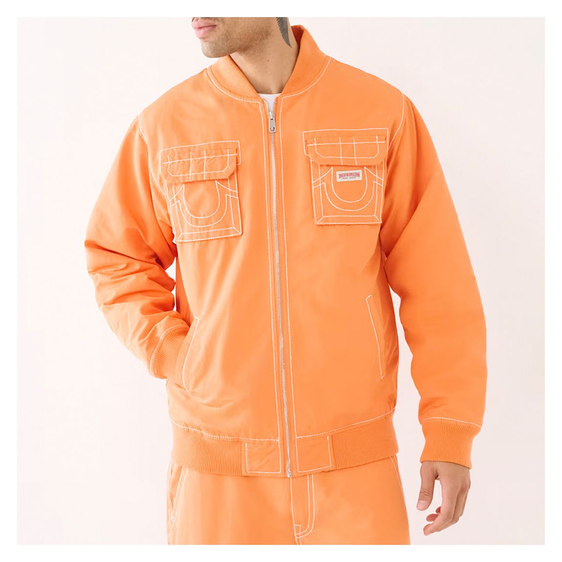Orange Big T Cotton Blend Bomber Jacket main product photo