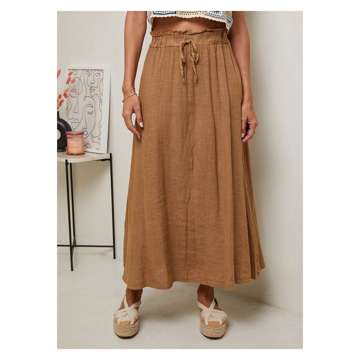 Camel Linen Midi Skirt main product photo