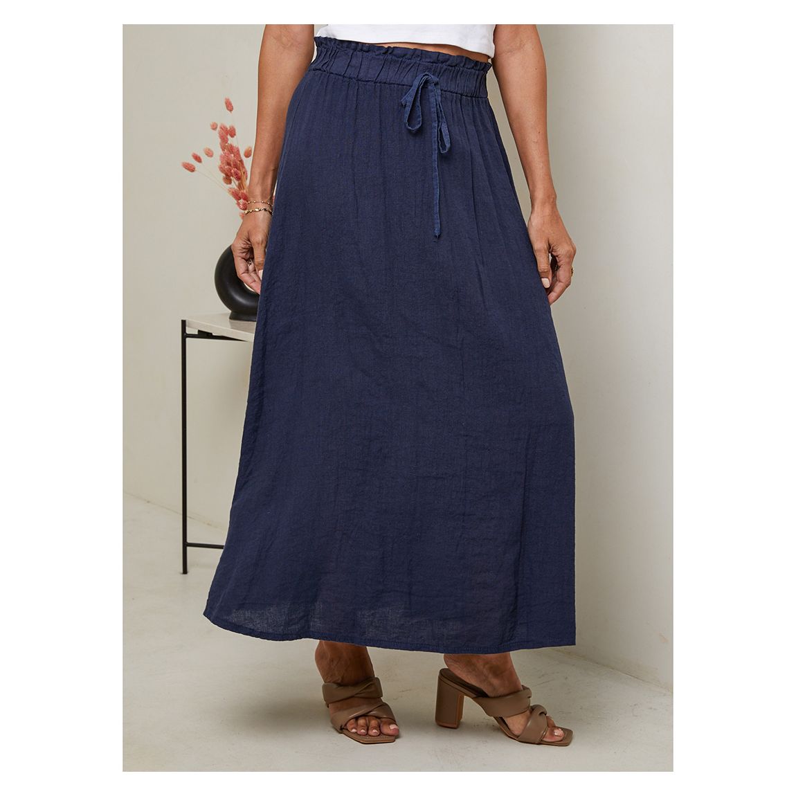 Navy Linen Midi Skirt main product photo