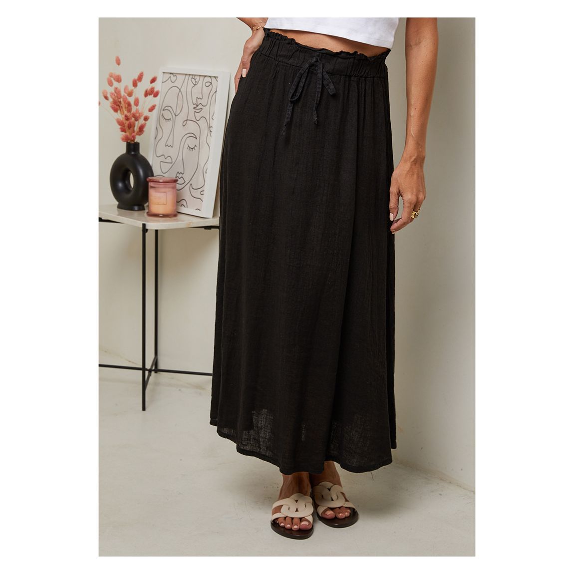 Black Linen Midi Skirt main product photo