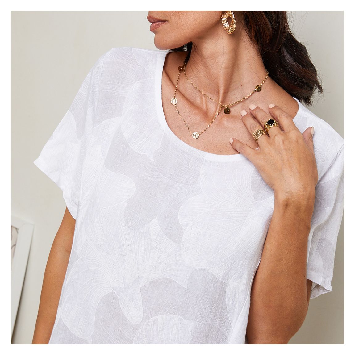 White Printed Linen Dress main product photo