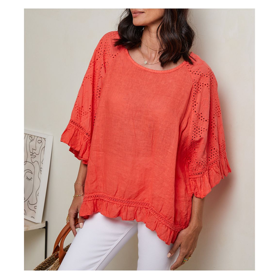 Orange Linen Poncho main product photo