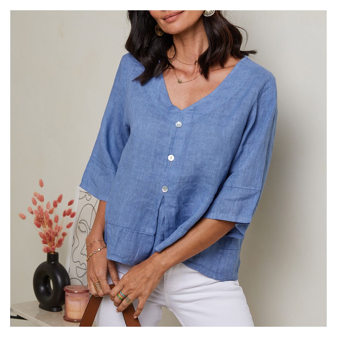 Blue Linen Blouse main product photo