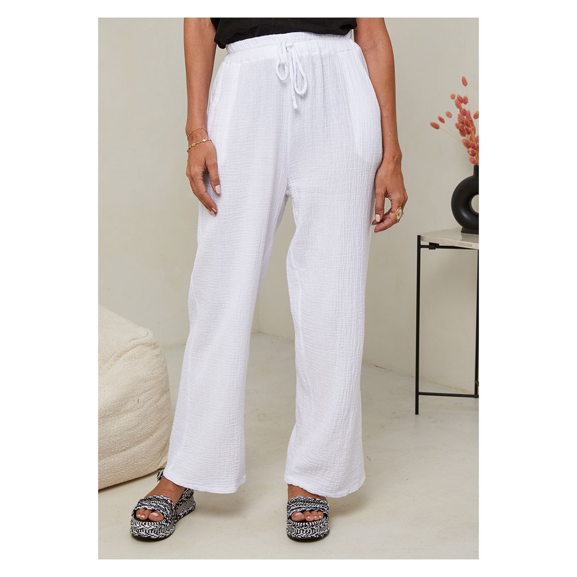 White Textured Linen Trousers main product photo