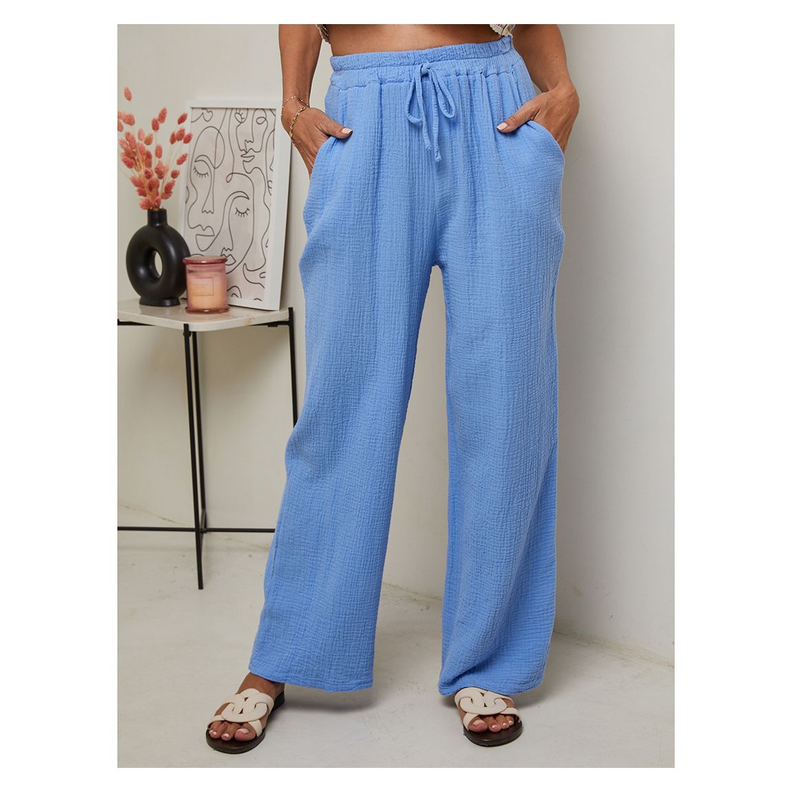 Blue Textured Linen Trousers main product photo