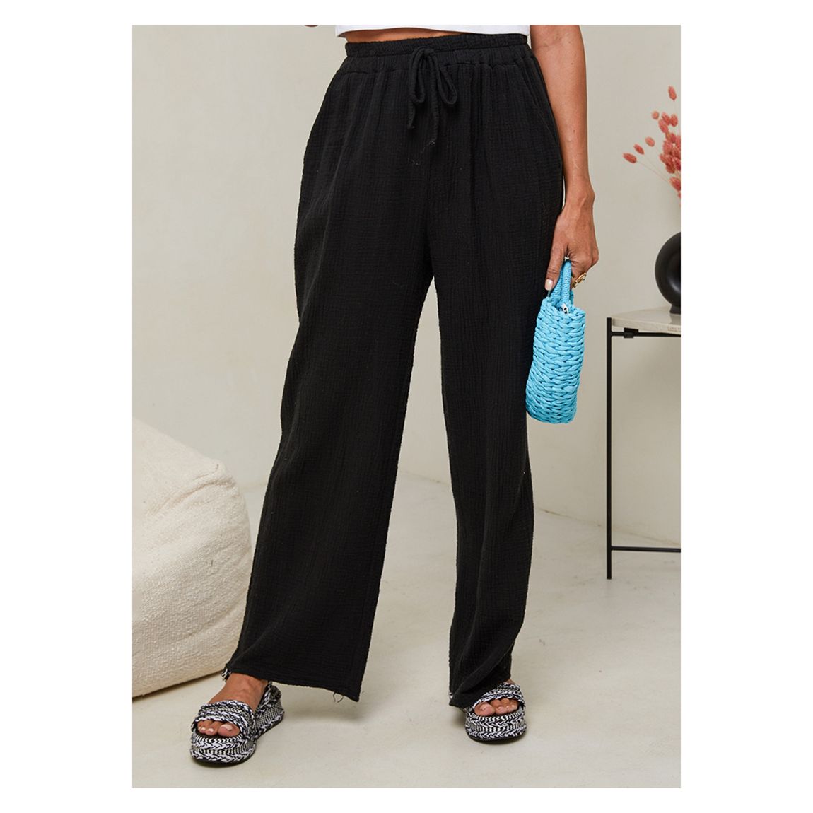 Black Textured Linen Trousers main product photo