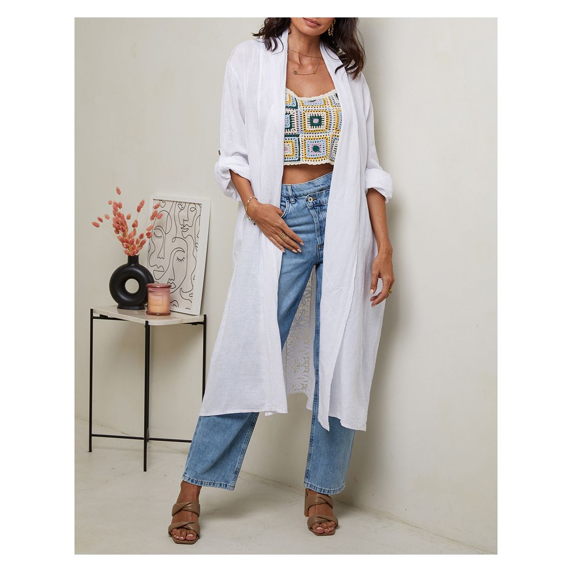 White Linen Kimono main product photo