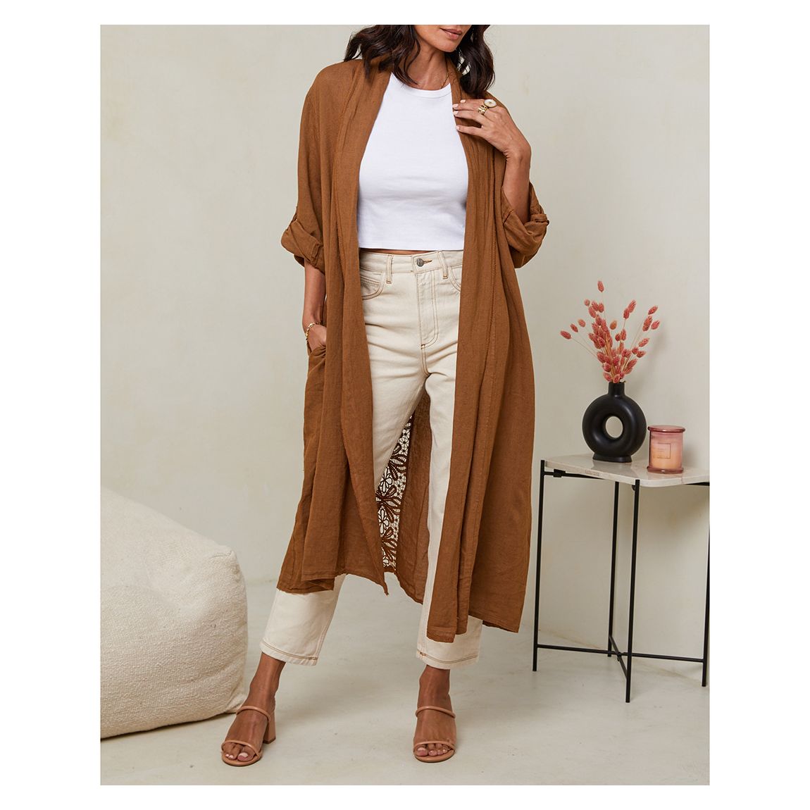 Camel Linen Kimono main product photo