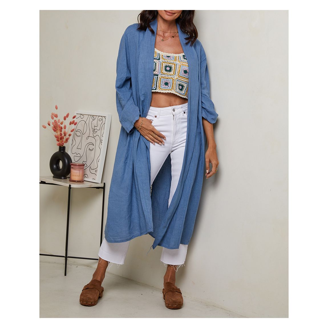 Blue Linen Kimono main product photo